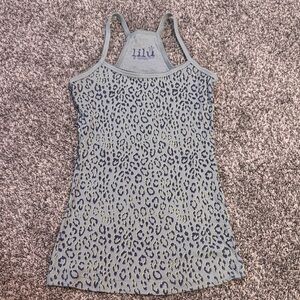 Lilu Leopard Print Ribbed Tank Top in Light Blue and Navy